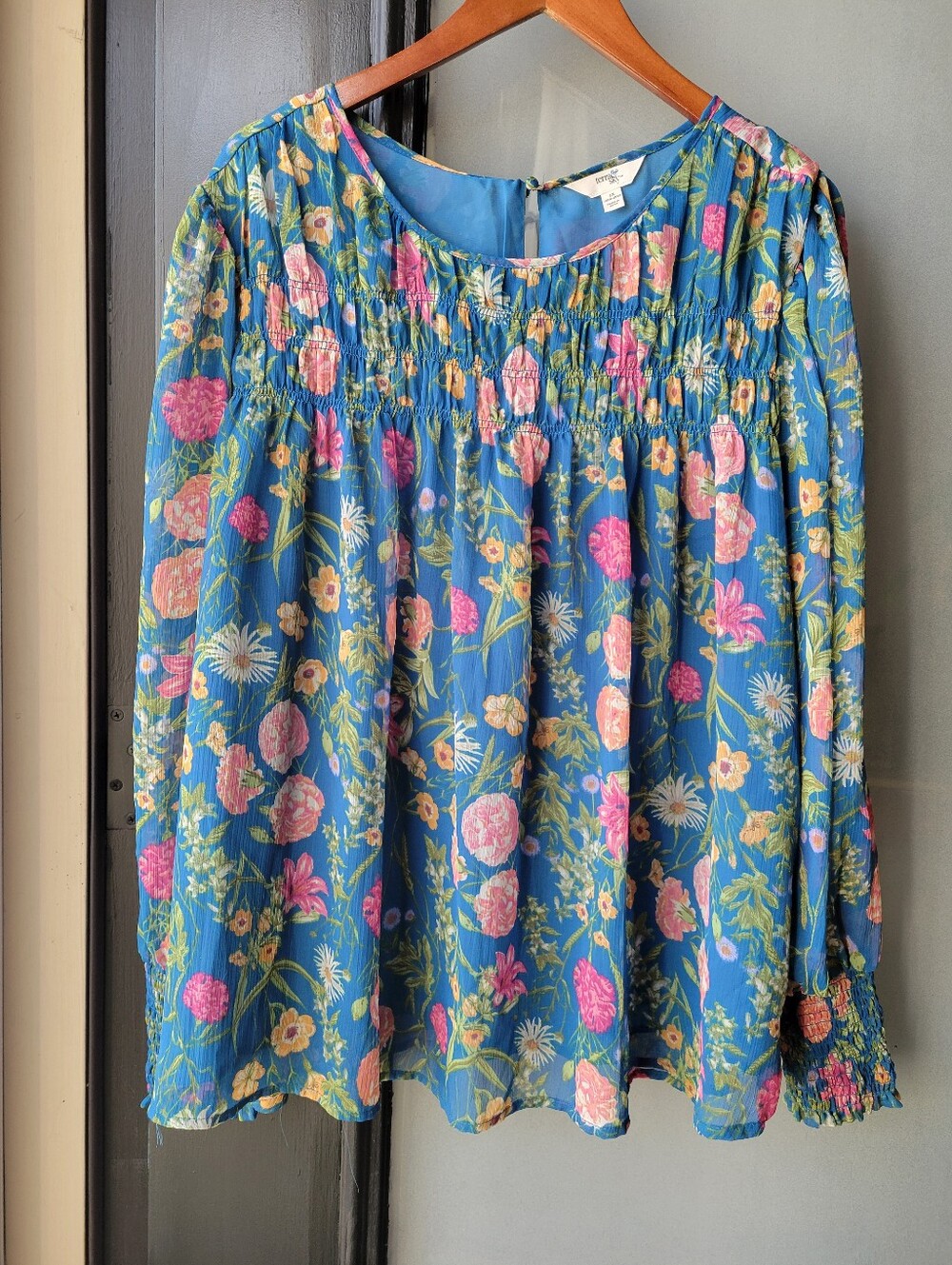 Terra & Sky Women’s Plus Size Smocked Chiffon Top Size 1X - Picture 2 of 10